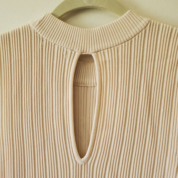 NWT WOMENS MEDIUM EVA MENDES BEIGE PEPLUM SLEEVELESS RIBBED KNIT SWEATER - Picture 6 of 11